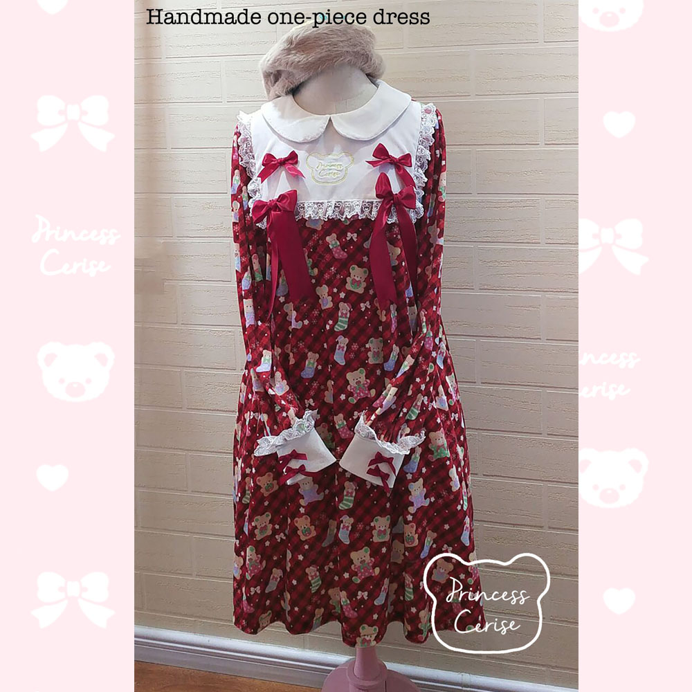 「Princess Cerise Handmade」Handmade Doll collar velvet one-piece dressハンドメイドワンピース