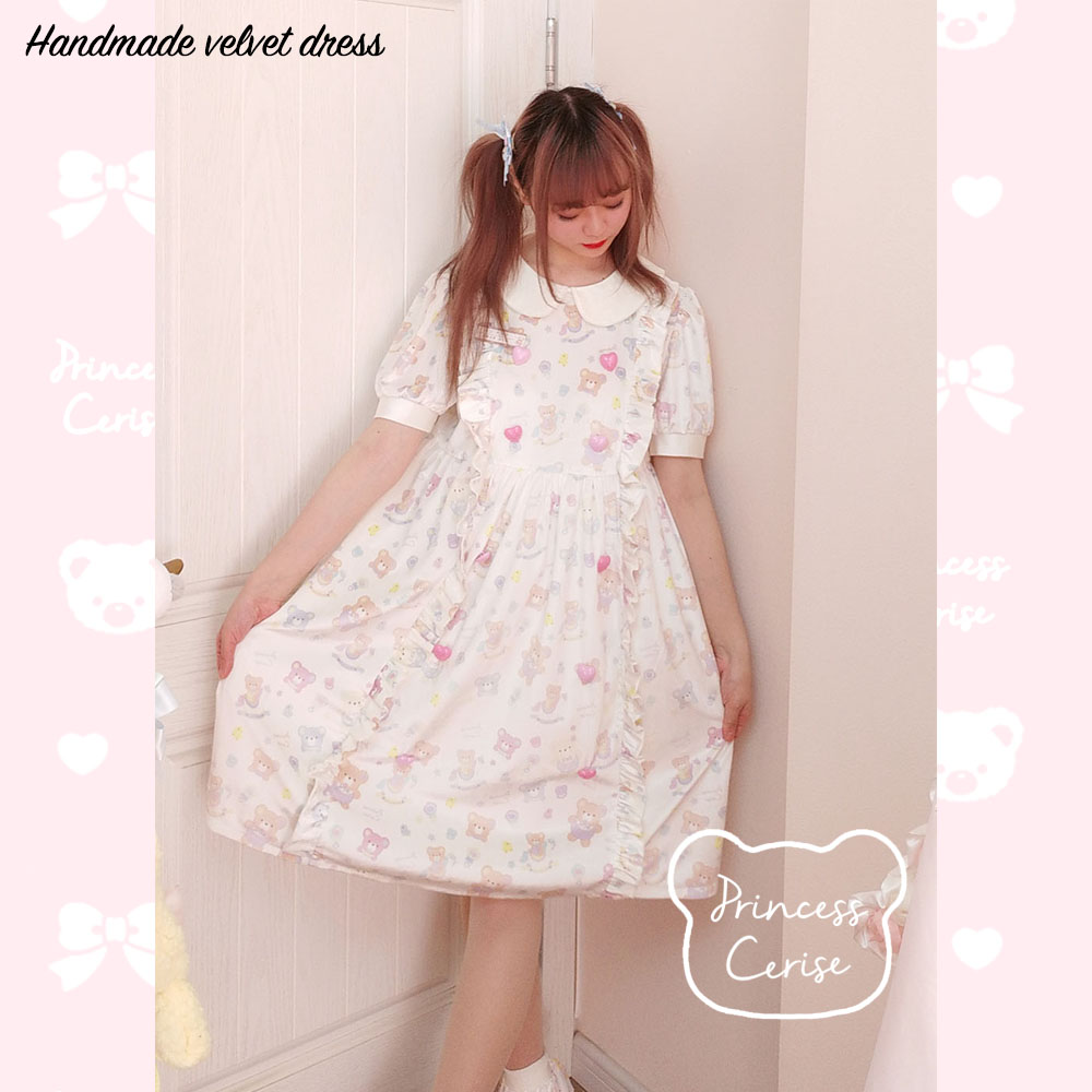 「Princess Cerise Handmade」Handmade Doll collar velvet one-piece dressハンドメイドワンピース